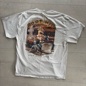 Y2K VINTAGE Boot Hill Saloon Bike Week Bikini Faded Tan Biker T-Shirt XL Adult